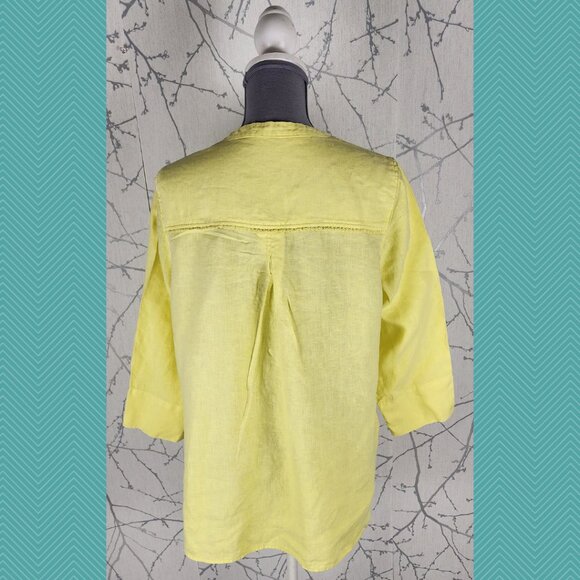 Olsen Yellow 100% Linen Tunic Top 3/4 Length Sleeves Sustainable - Picture 3 of 6